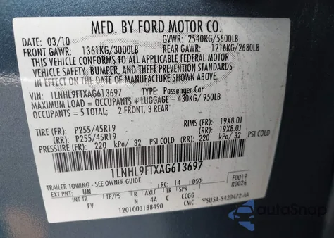 2010 Lincoln Mks Ecoboost from USA, damaged, VIN 1LNHL9FTXAG613697